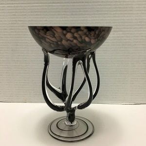 Jozefina Krosno Black Gold Art Glass Jelly Fish Octopus Console Pedestal Bowl